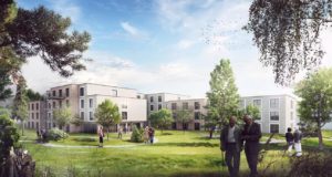 So soll der Neubau des Pflegeheims und der KiTa aussehen. Foto: Lindhorst Gruppe