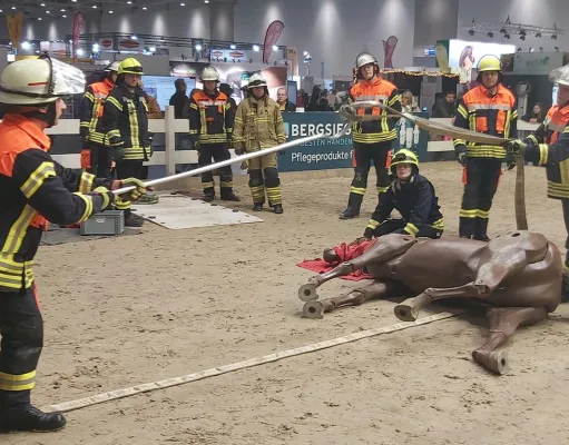 Die Freiwillige Feuerwehr Moor demonstrierte auf der Pferdemesse in Hannover die Rettung von Großtieren. Foto: Schmerling